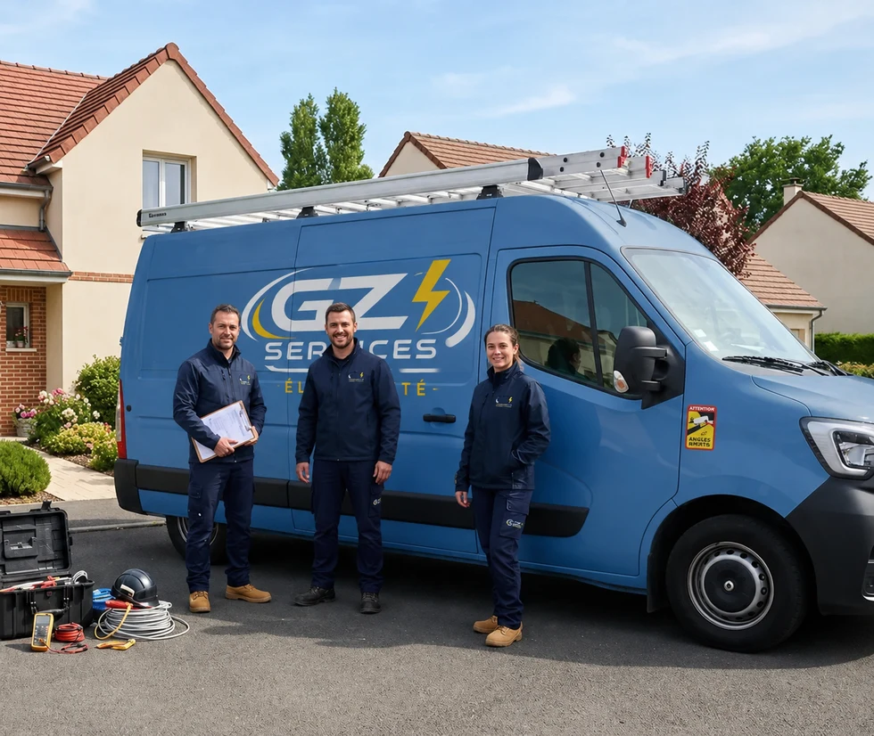 L'équipe GZ SERVICES ÉLECTRICITÉ et son camion atelier en Île-de-France